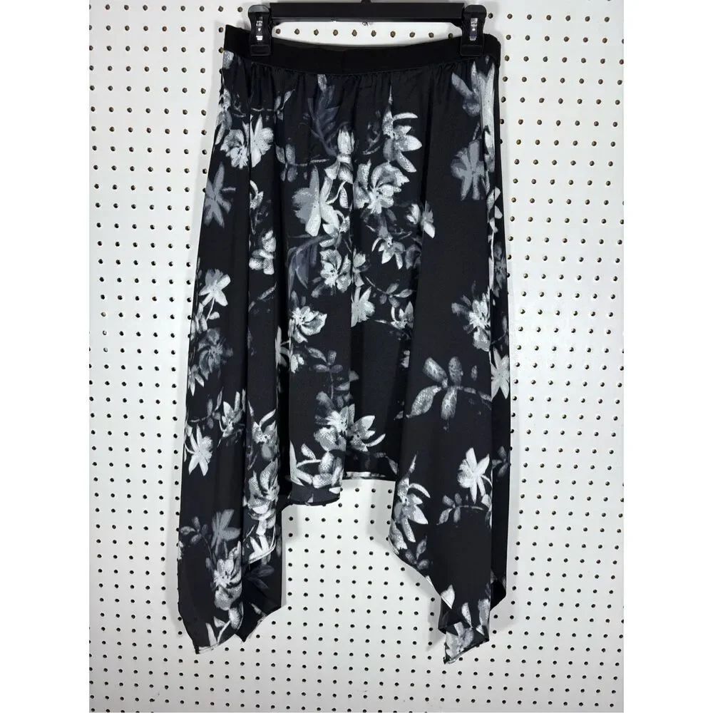 BCBG Max Azria Floral Silhouette Handkerchief Midi Skirt size M